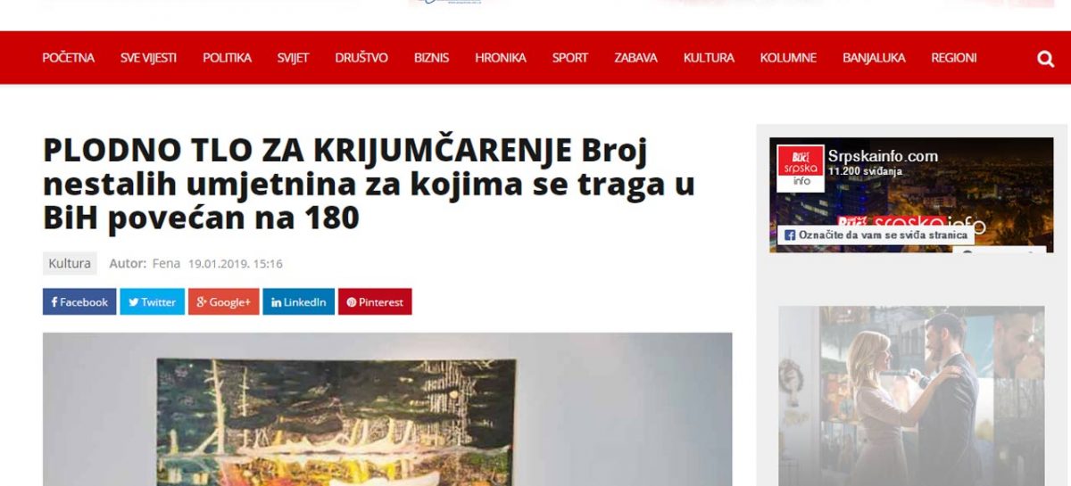 Mediji: PLODNO TLO ZA KRIJUMČARENJE-Broj nestalih umjetnina za kojima se traga u BiH povećan na 180